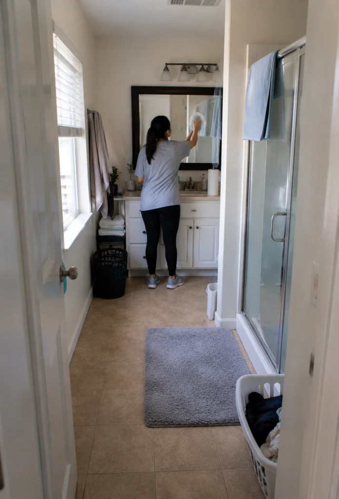 A woman cleaning a home during a professional home cleaning service in Palm Desert, California.