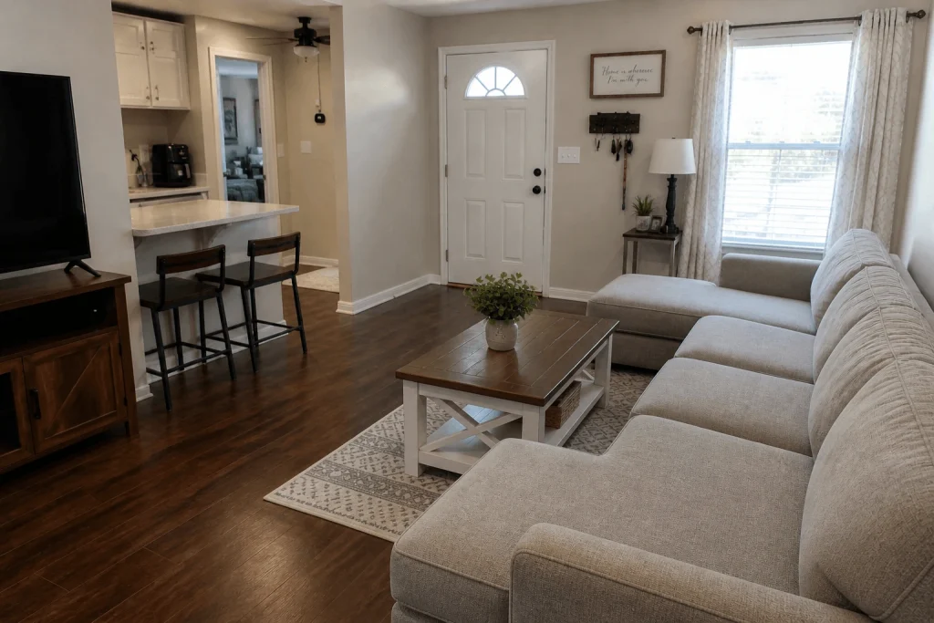 living room cleaned by professional cleaning services in Banning CA.