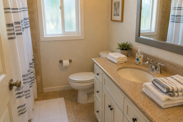 A clean bathroom maintained by recurring house cleaning services in Palm Desert, California.